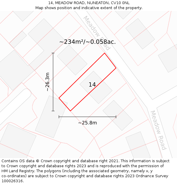 14, MEADOW ROAD, NUNEATON, CV10 0NL: Plot and title map