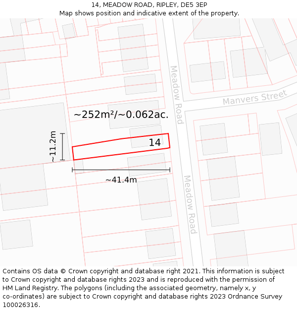 14, MEADOW ROAD, RIPLEY, DE5 3EP: Plot and title map