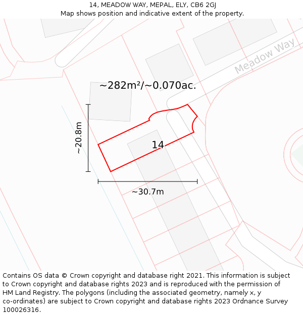 14, MEADOW WAY, MEPAL, ELY, CB6 2GJ: Plot and title map