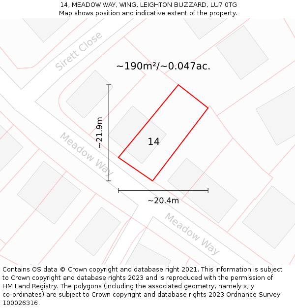 14, MEADOW WAY, WING, LEIGHTON BUZZARD, LU7 0TG: Plot and title map