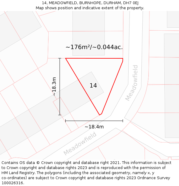 14, MEADOWFIELD, BURNHOPE, DURHAM, DH7 0EJ: Plot and title map
