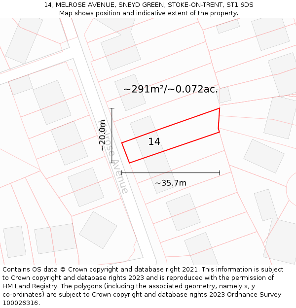 14, MELROSE AVENUE, SNEYD GREEN, STOKE-ON-TRENT, ST1 6DS: Plot and title map