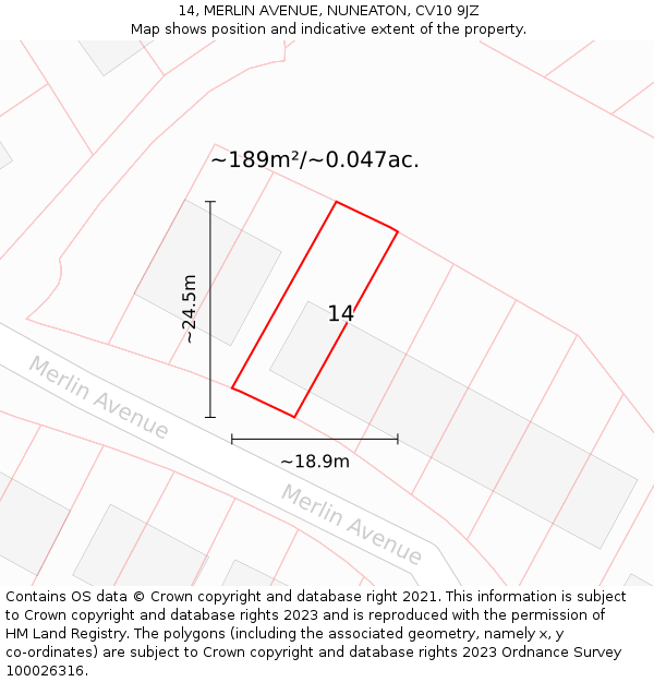 14, MERLIN AVENUE, NUNEATON, CV10 9JZ: Plot and title map