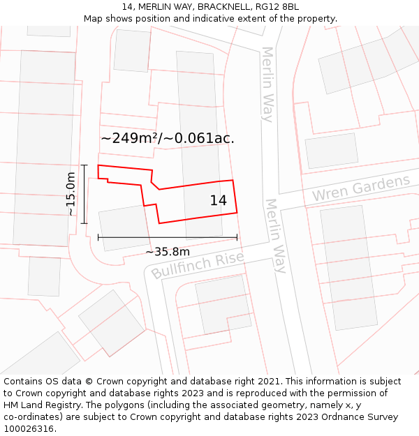 14, MERLIN WAY, BRACKNELL, RG12 8BL: Plot and title map