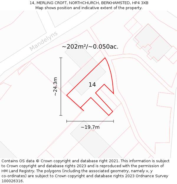 14, MERLING CROFT, NORTHCHURCH, BERKHAMSTED, HP4 3XB: Plot and title map