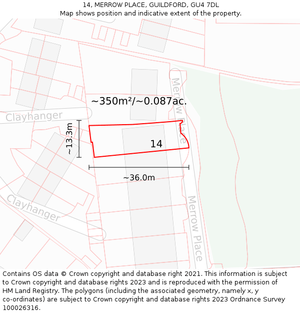 14, MERROW PLACE, GUILDFORD, GU4 7DL: Plot and title map