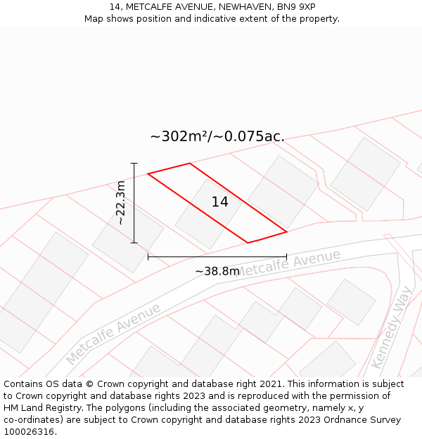 14, METCALFE AVENUE, NEWHAVEN, BN9 9XP: Plot and title map