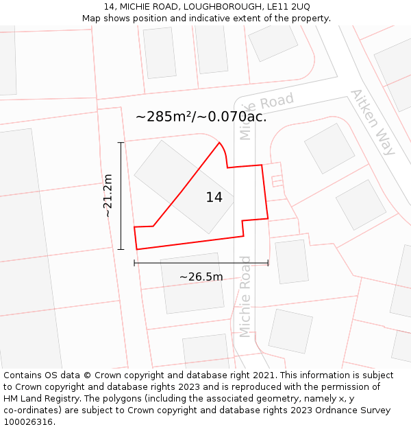 14, MICHIE ROAD, LOUGHBOROUGH, LE11 2UQ: Plot and title map