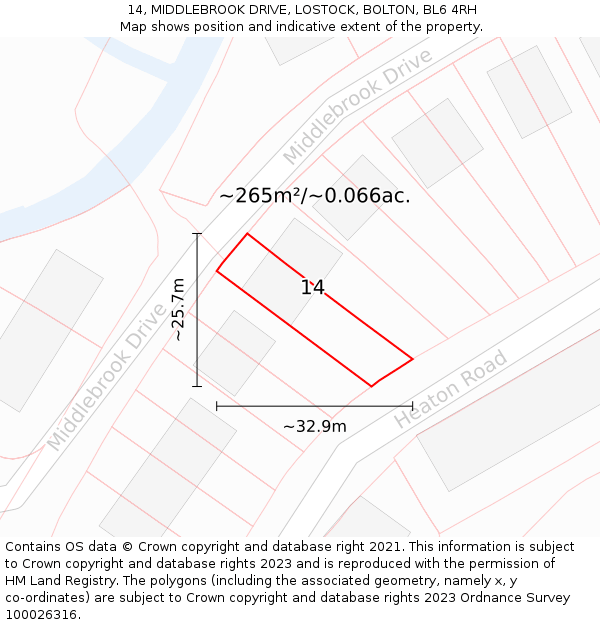 14, MIDDLEBROOK DRIVE, LOSTOCK, BOLTON, BL6 4RH: Plot and title map