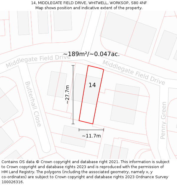 14, MIDDLEGATE FIELD DRIVE, WHITWELL, WORKSOP, S80 4NF: Plot and title map