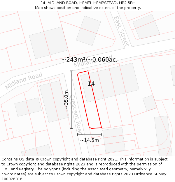 14, MIDLAND ROAD, HEMEL HEMPSTEAD, HP2 5BH: Plot and title map