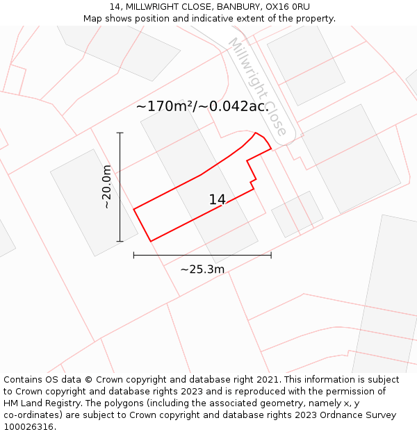 14, MILLWRIGHT CLOSE, BANBURY, OX16 0RU: Plot and title map