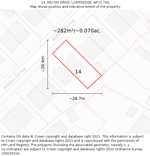 14, MILTON DRIVE, LIVERSEDGE, WF15 7AX: Plot and title map