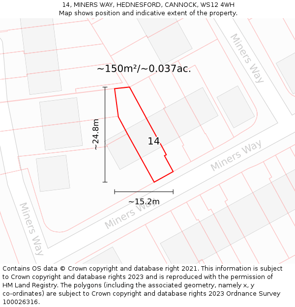 14, MINERS WAY, HEDNESFORD, CANNOCK, WS12 4WH: Plot and title map