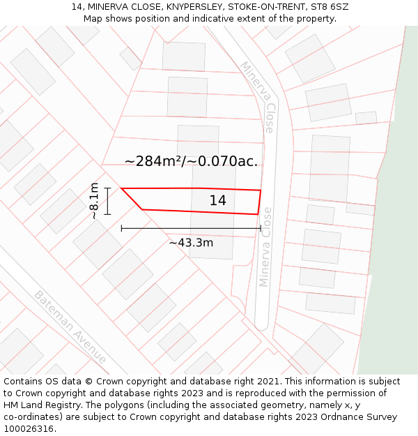 14, MINERVA CLOSE, KNYPERSLEY, STOKE-ON-TRENT, ST8 6SZ: Plot and title map