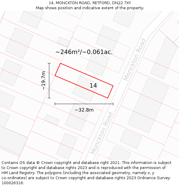 14, MONCKTON ROAD, RETFORD, DN22 7XY: Plot and title map