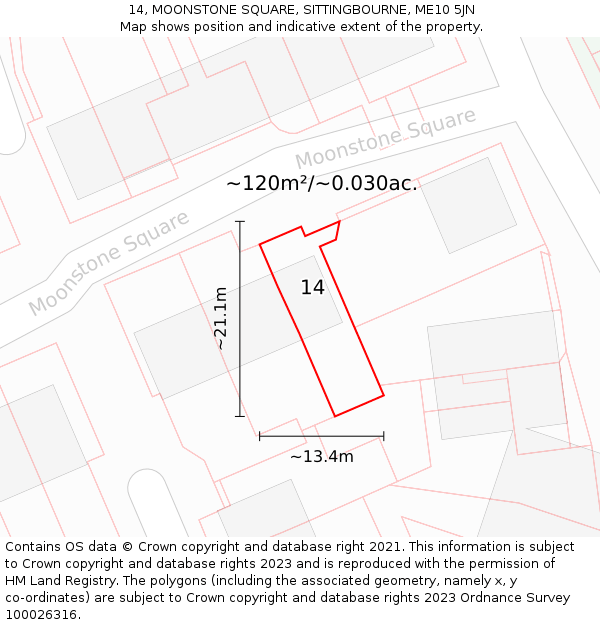 14, MOONSTONE SQUARE, SITTINGBOURNE, ME10 5JN: Plot and title map