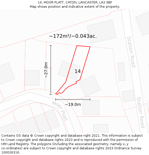 14, MOOR PLATT, CATON, LANCASTER, LA2 9BF: Plot and title map