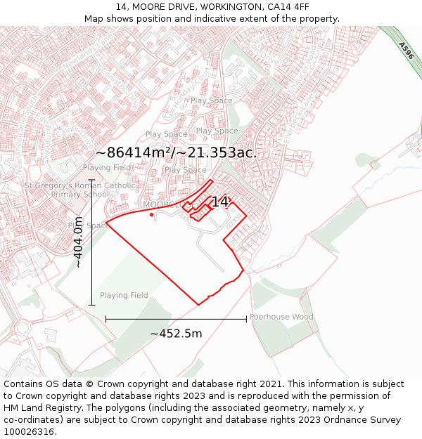 14, MOORE DRIVE, WORKINGTON, CA14 4FF: Plot and title map