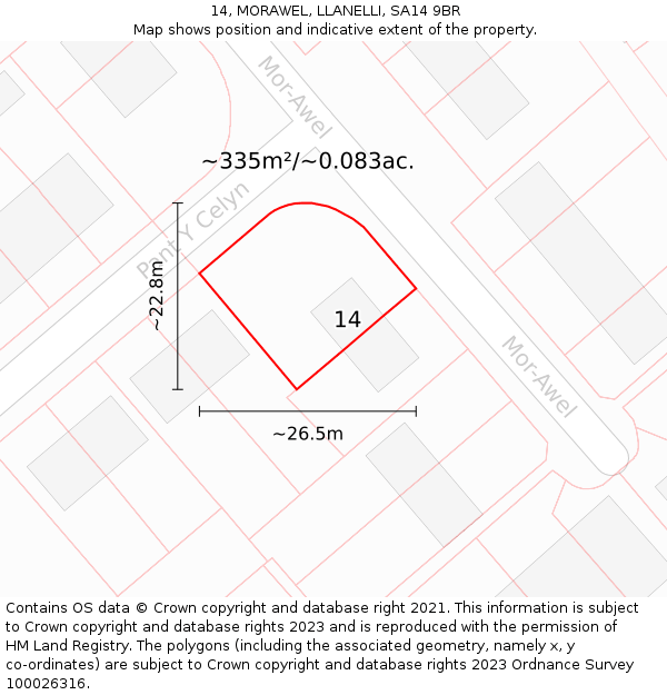 14, MORAWEL, LLANELLI, SA14 9BR: Plot and title map