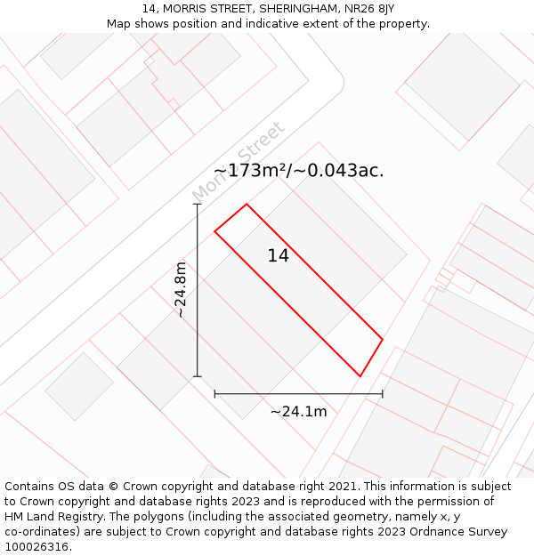 14, MORRIS STREET, SHERINGHAM, NR26 8JY: Plot and title map