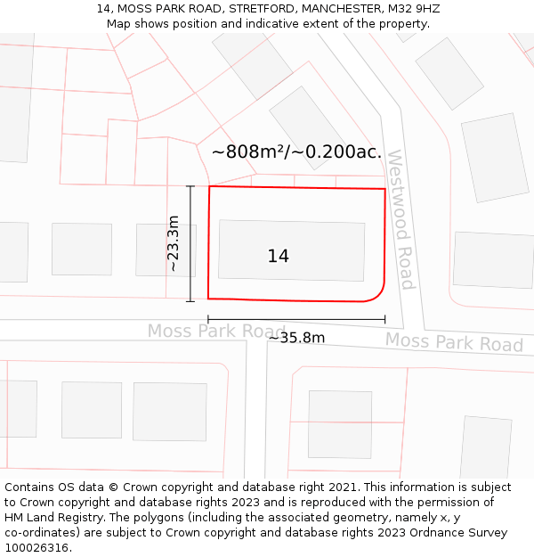 14, MOSS PARK ROAD, STRETFORD, MANCHESTER, M32 9HZ: Plot and title map