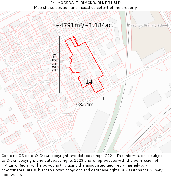 14, MOSSDALE, BLACKBURN, BB1 5HN: Plot and title map