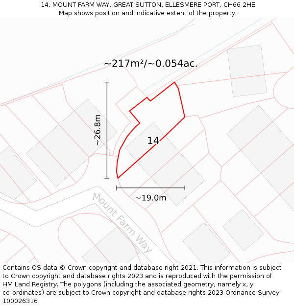 14, MOUNT FARM WAY, GREAT SUTTON, ELLESMERE PORT, CH66 2HE: Plot and title map