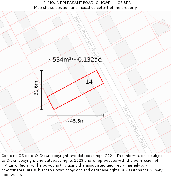 14, MOUNT PLEASANT ROAD, CHIGWELL, IG7 5ER: Plot and title map