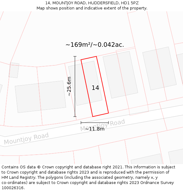 14, MOUNTJOY ROAD, HUDDERSFIELD, HD1 5PZ: Plot and title map