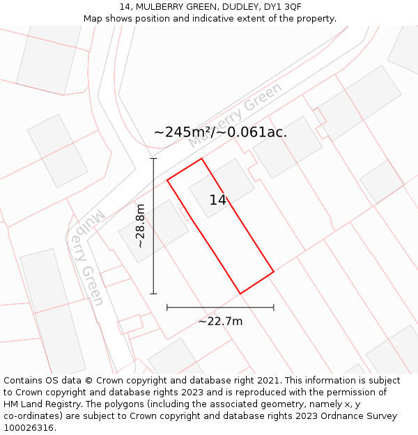 14, MULBERRY GREEN, DUDLEY, DY1 3QF: Plot and title map