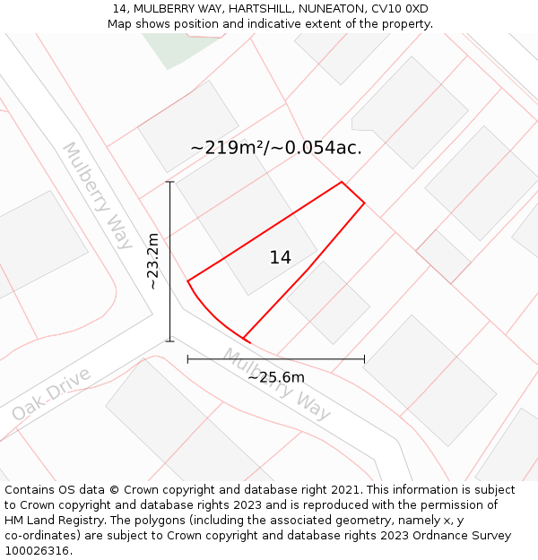 14, MULBERRY WAY, HARTSHILL, NUNEATON, CV10 0XD: Plot and title map