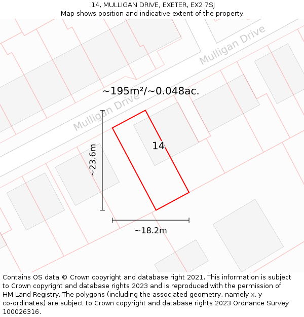 14, MULLIGAN DRIVE, EXETER, EX2 7SJ: Plot and title map