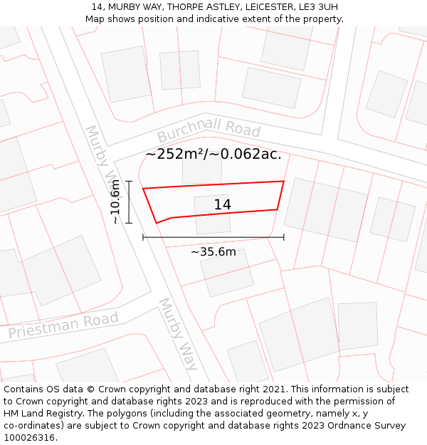 14, MURBY WAY, THORPE ASTLEY, LEICESTER, LE3 3UH: Plot and title map