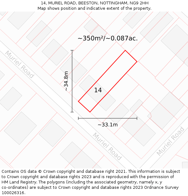 14, MURIEL ROAD, BEESTON, NOTTINGHAM, NG9 2HH: Plot and title map