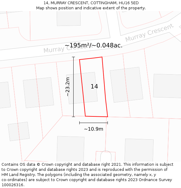 14, MURRAY CRESCENT, COTTINGHAM, HU16 5ED: Plot and title map