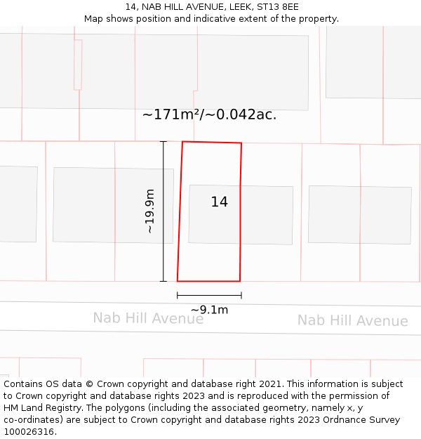 14, NAB HILL AVENUE, LEEK, ST13 8EE: Plot and title map