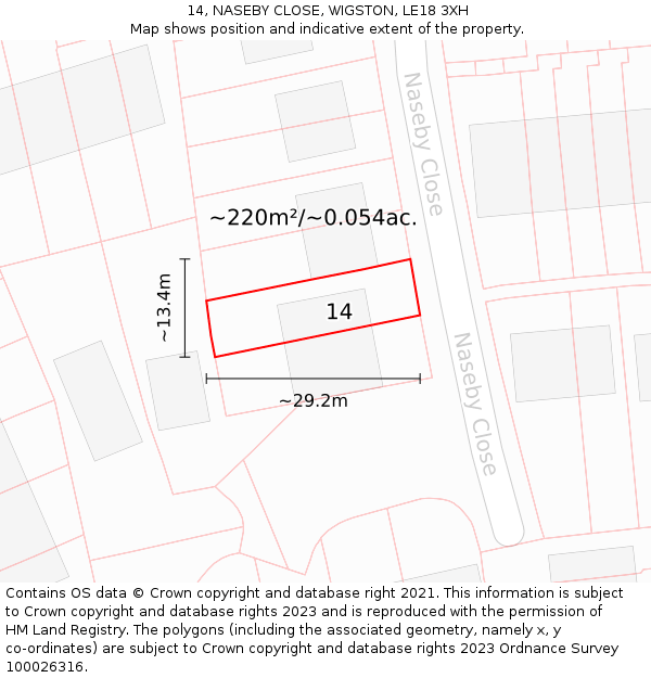 14, NASEBY CLOSE, WIGSTON, LE18 3XH: Plot and title map
