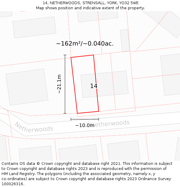 14, NETHERWOODS, STRENSALL, YORK, YO32 5WE: Plot and title map