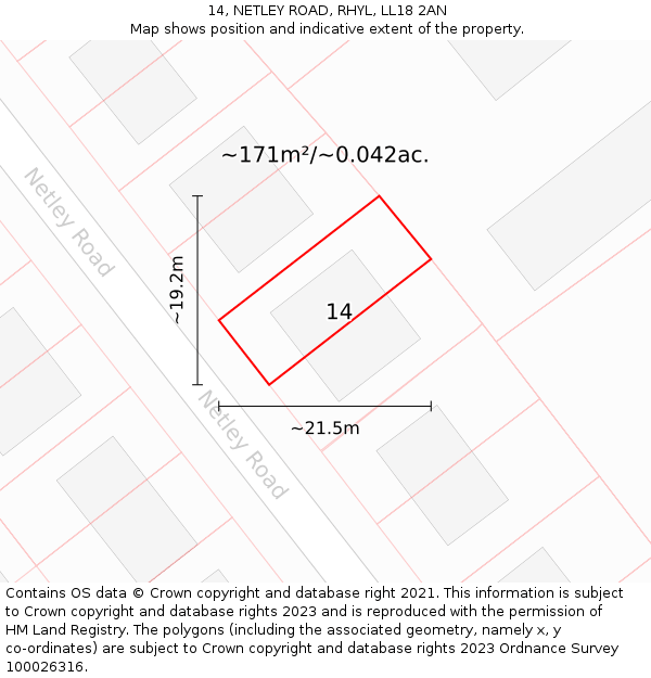 14, NETLEY ROAD, RHYL, LL18 2AN: Plot and title map