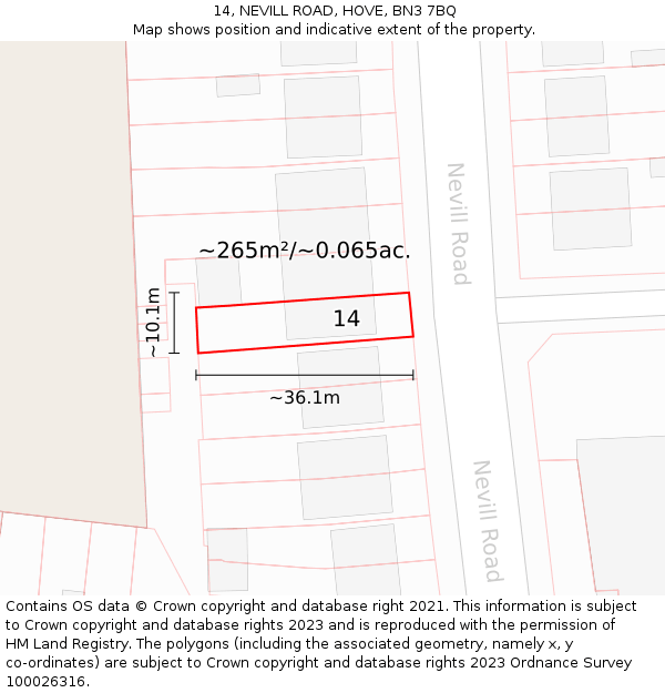 14, NEVILL ROAD, HOVE, BN3 7BQ: Plot and title map