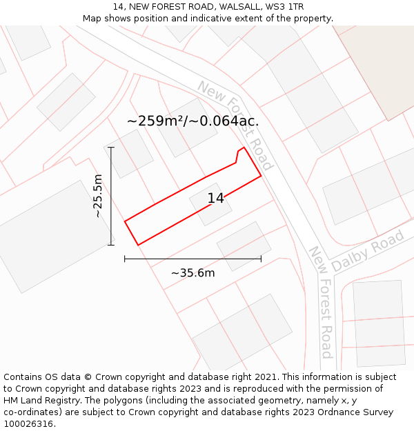 14, NEW FOREST ROAD, WALSALL, WS3 1TR: Plot and title map