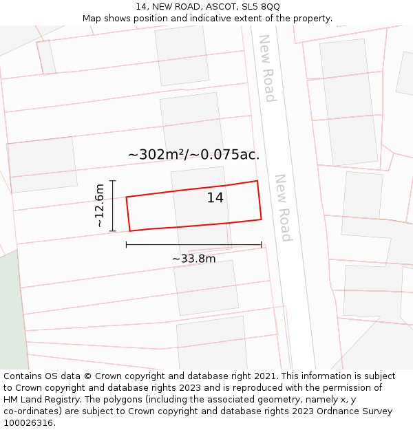 14, NEW ROAD, ASCOT, SL5 8QQ: Plot and title map