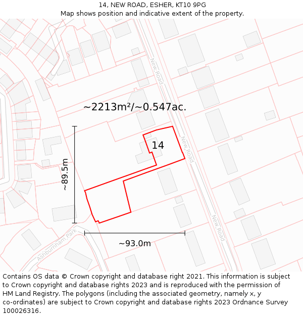 14, NEW ROAD, ESHER, KT10 9PG: Plot and title map