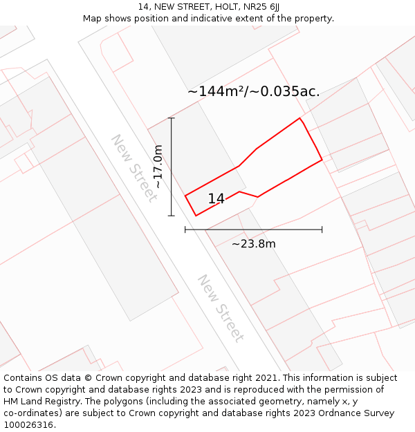 14, NEW STREET, HOLT, NR25 6JJ: Plot and title map