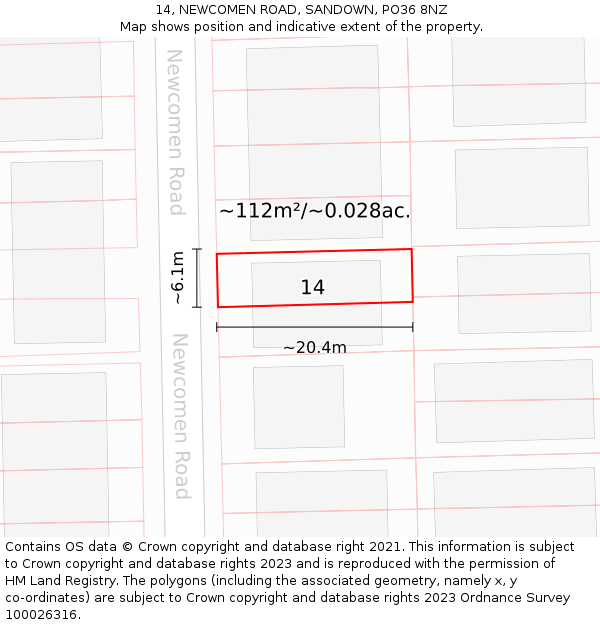 14, NEWCOMEN ROAD, SANDOWN, PO36 8NZ: Plot and title map