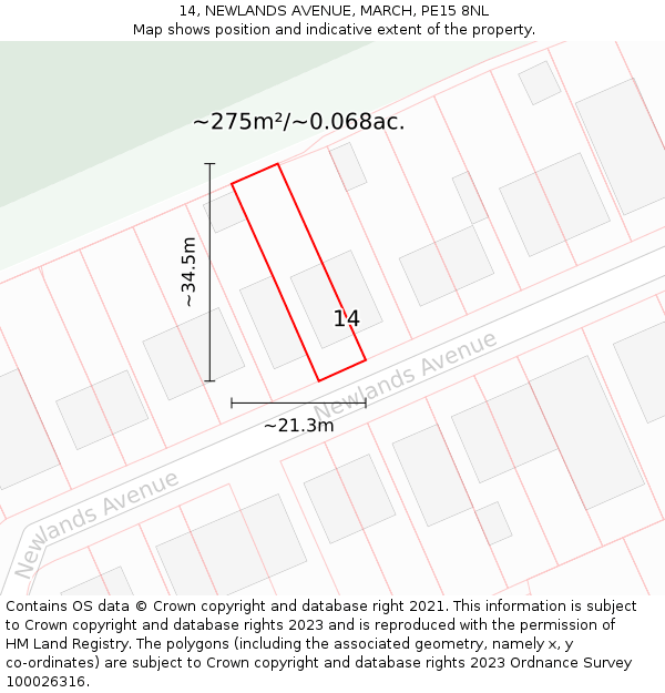 14, NEWLANDS AVENUE, MARCH, PE15 8NL: Plot and title map