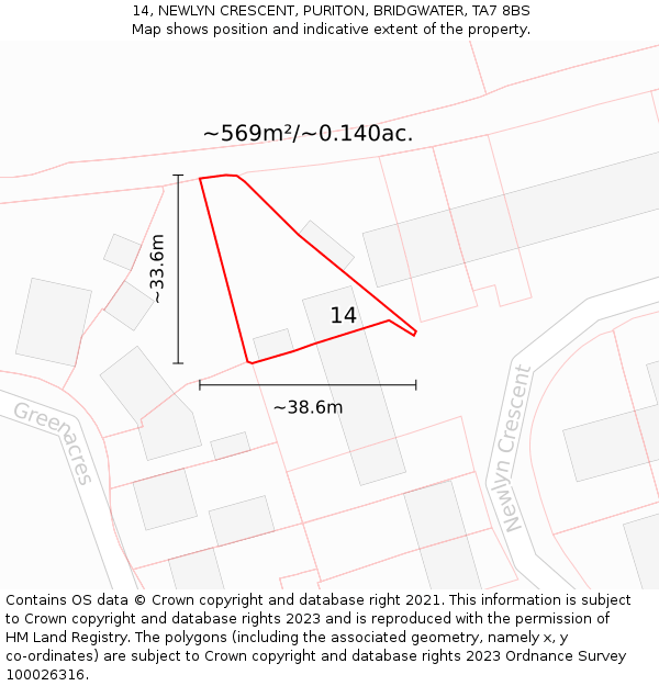 14, NEWLYN CRESCENT, PURITON, BRIDGWATER, TA7 8BS: Plot and title map