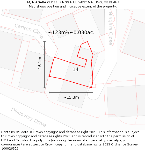 14, NIAGARA CLOSE, KINGS HILL, WEST MALLING, ME19 4HR: Plot and title map