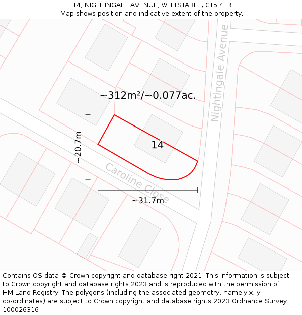 14, NIGHTINGALE AVENUE, WHITSTABLE, CT5 4TR: Plot and title map